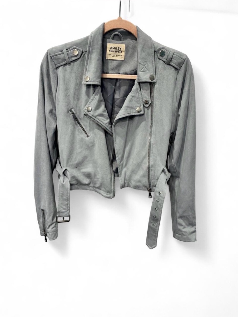 Ashley By 26 International Dust Blue Suede Moto Jacket